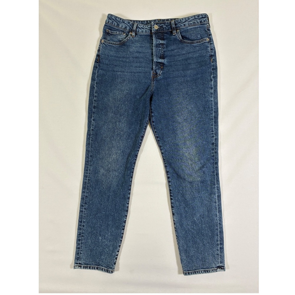 H&M Womens Ultra High Waist Mom Jeans Medium Wash Blue Button Fly Size 12